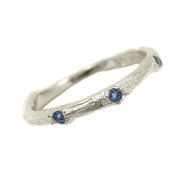 Stackable Sage Wedding Band with Sapphires