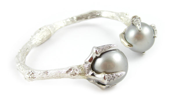Twig Talon Claw Cuff with Tahitian Pearls and Diamonds