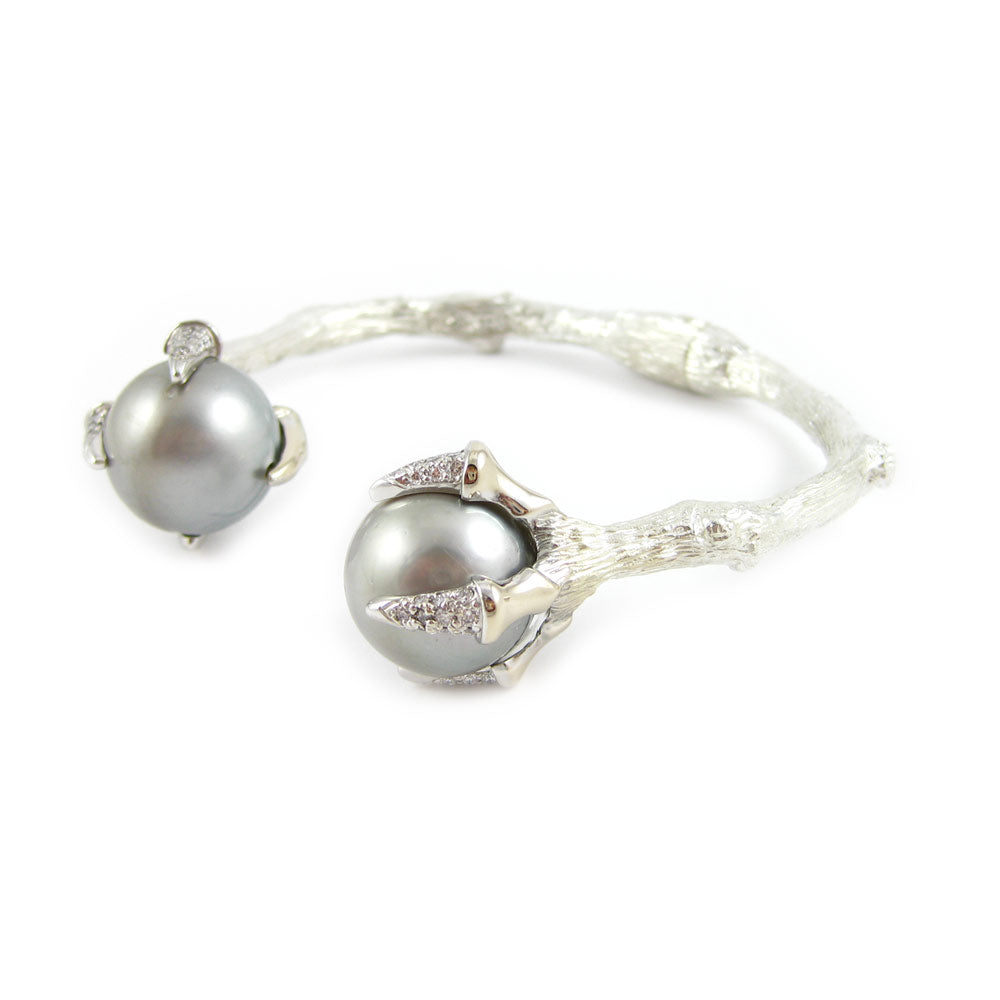 Twig Talon Claw Cuff with Tahitian Pearls and Diamonds