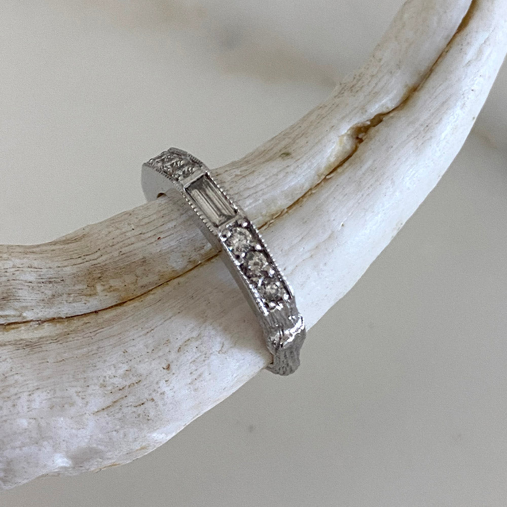 Diamond baguette sage wedding band