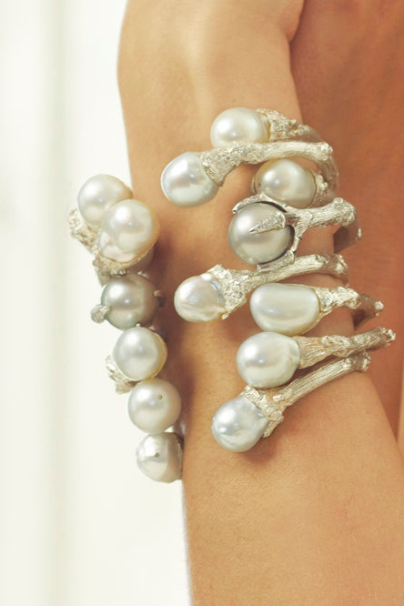Twig Talon Claw Cuff with Tahitian Pearls and Diamonds