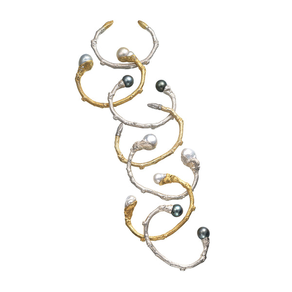 Torque Twig Cuff with South Sea Pearls and Diamonds