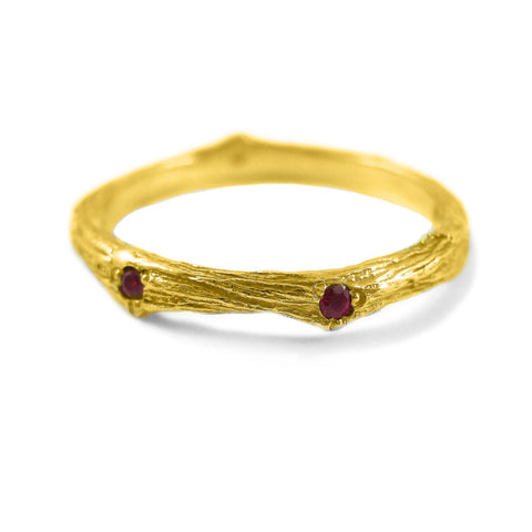 Stackable Sage Wedding Band with Rubies