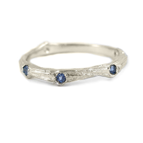 Stackable Sage Wedding Band with Sapphires