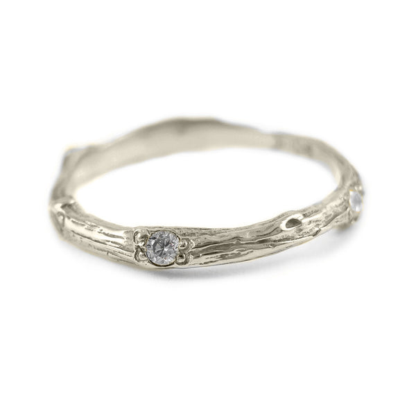 Stackable Sage Wedding Band with Diamonds