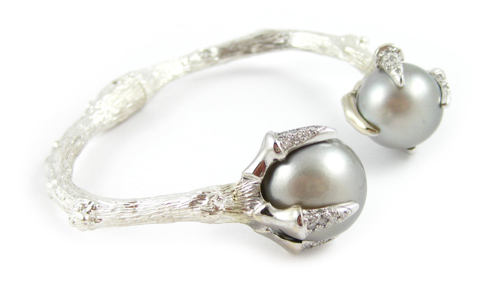 Twig Talon Claw Cuff with Tahitian Pearls and Diamonds