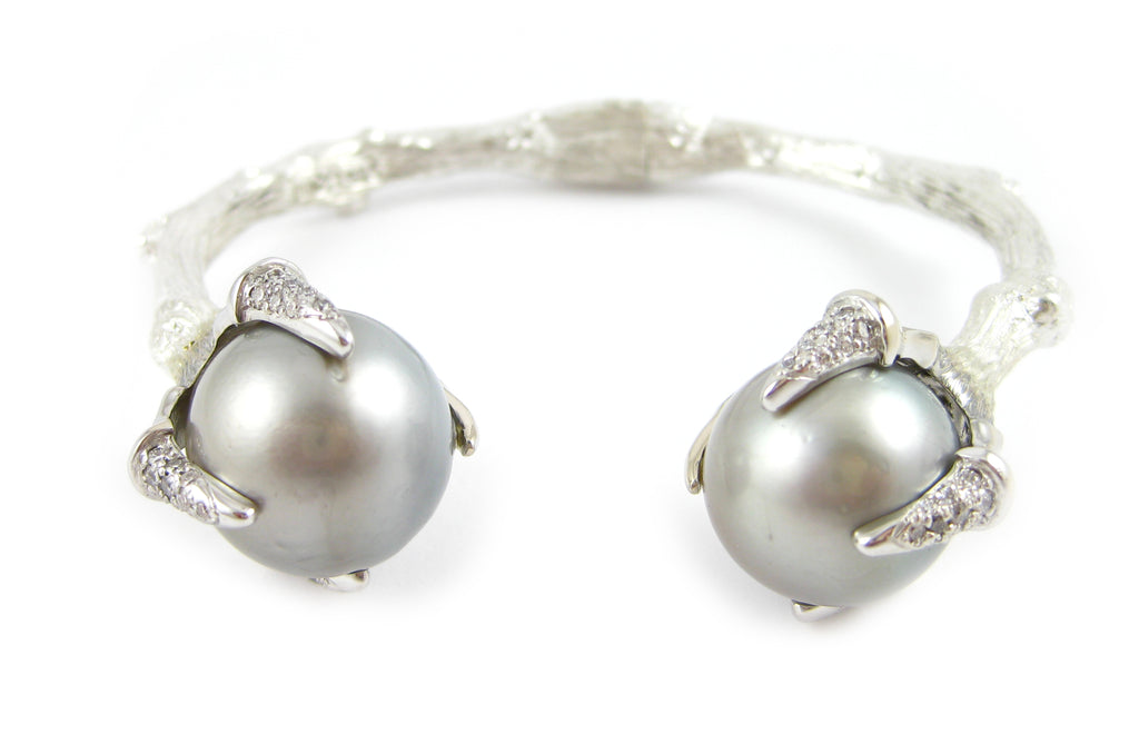 Twig Talon Claw Cuff with Tahitian Pearls and Diamonds