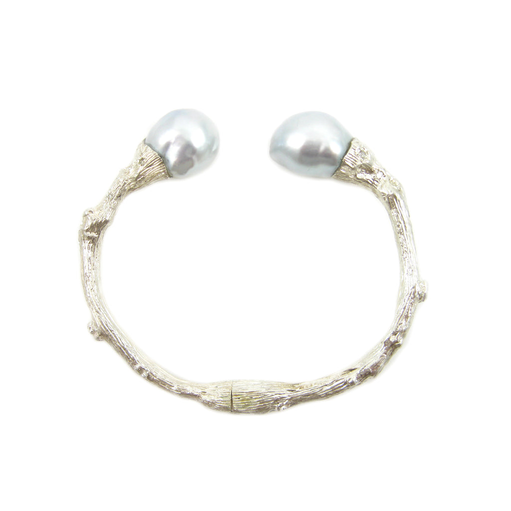 Torque Twig Cuff with South Sea Pearls and Diamonds