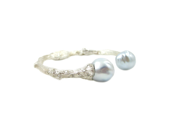 Torque Twig Cuff with South Sea Pearls and Diamonds
