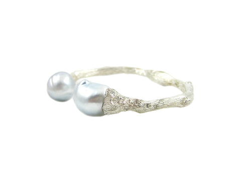 Torque Twig Cuff with South Sea Pearls and Diamonds