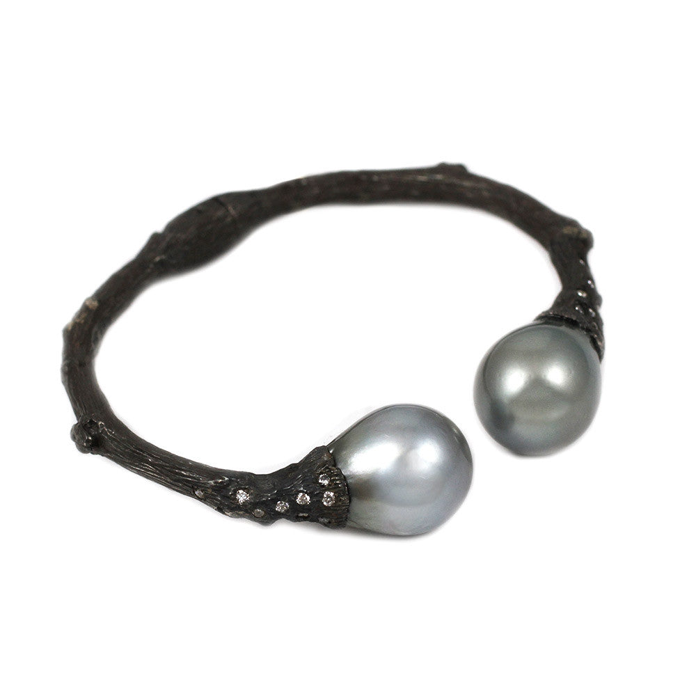 Torque Twig Cuff with Tahitian Pearls and Diamonds