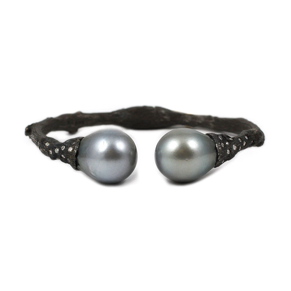 Torque Twig Cuff with Tahitian Pearls and Diamonds