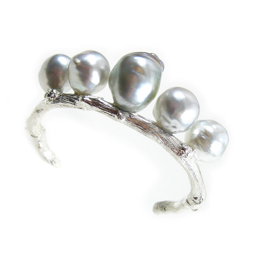 Tiara Twig Cuff in Sterling Silver with South Sea Pearls