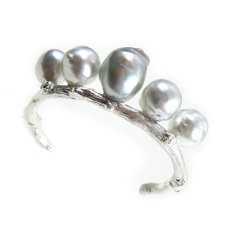 Tiara Twig Cuff in Sterling Silver with South Sea Pearls