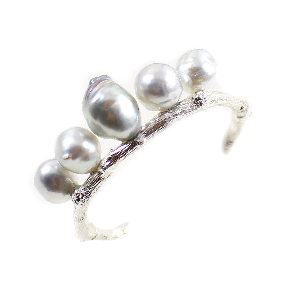 Tiara Twig Cuff in Sterling Silver with South Sea Pearls